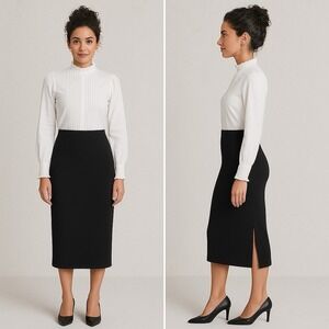 J.Jill Wearever Collection‎ Jersey Knit Midi Pencil Skirt Stretch XS P Black
